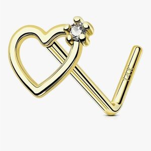 Gold Heart Nose Ring with Crystal Accent